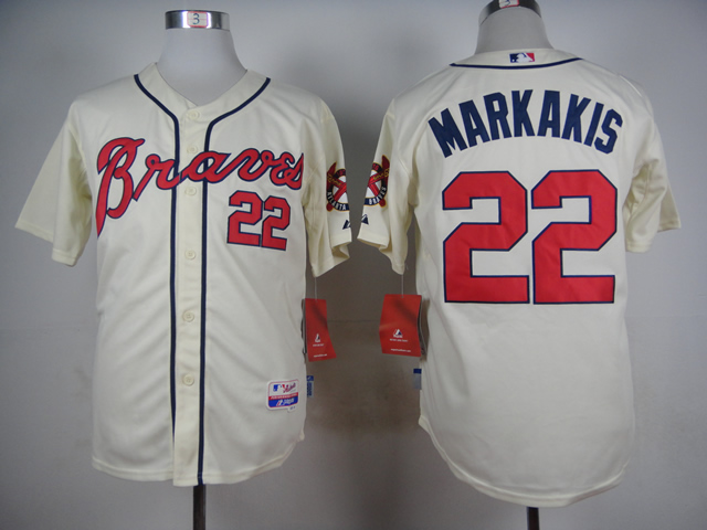 Men Atlanta Braves 22 Markakis Cream MLB Jerseys